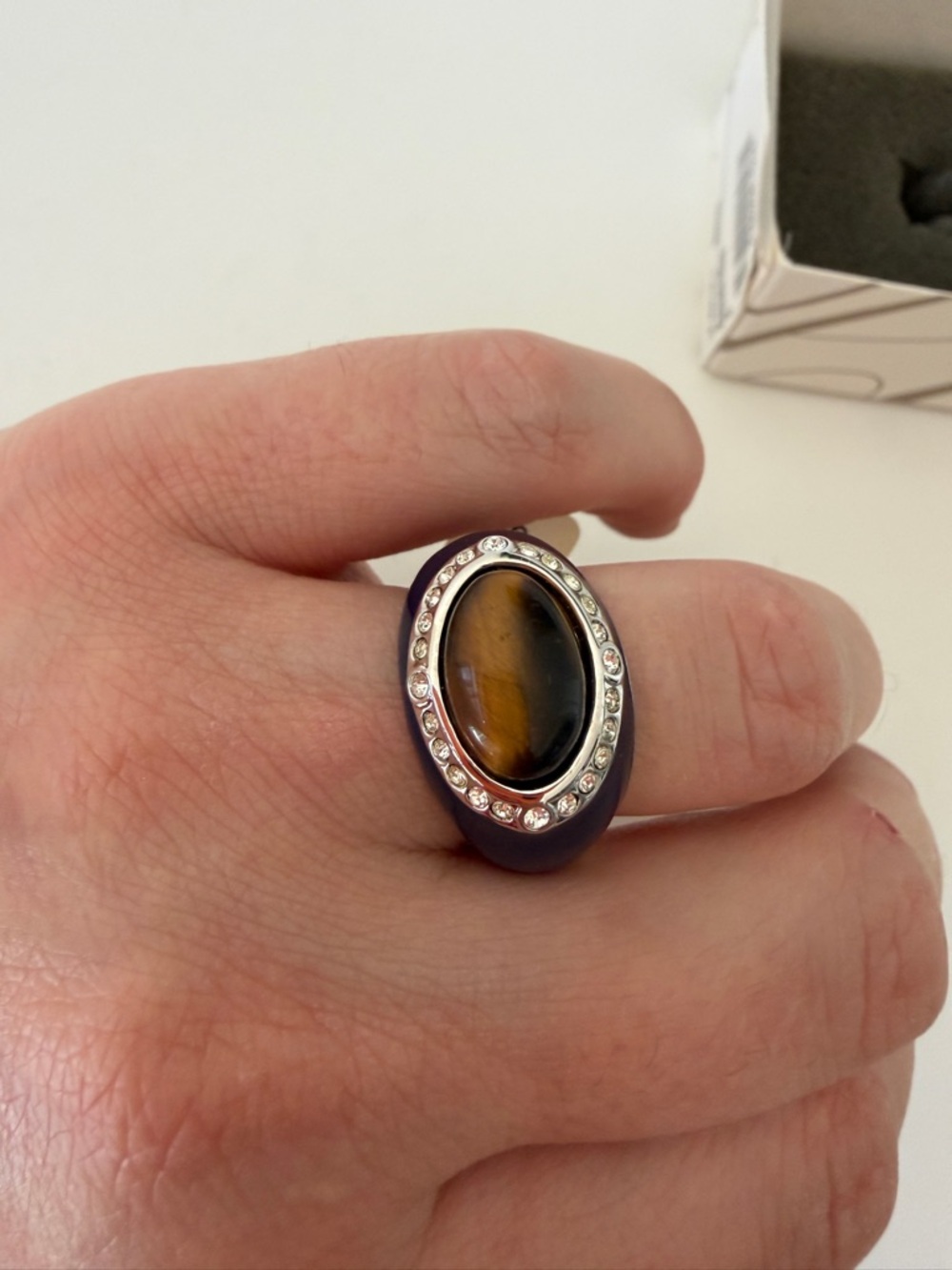 Lia Sophia Navy Blue Ring with Brown Center and Clear Accents - Picture 6 of 6